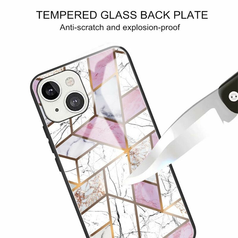 Deksel Til iPhone 13 Geometri Marmor Herdet Glass