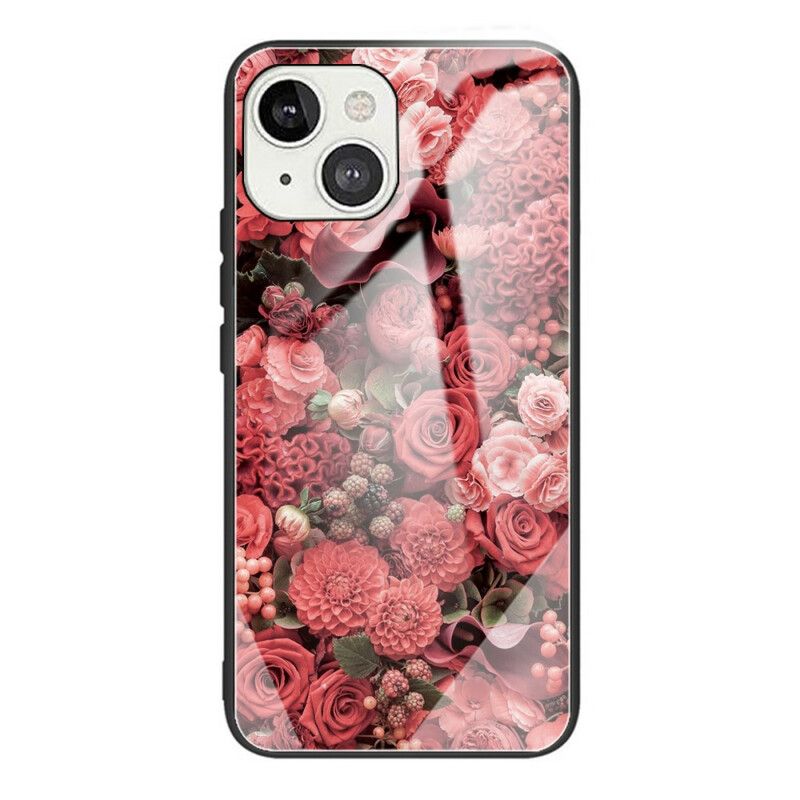 Deksel Til iPhone 13 Rosa Blomster I Herdet Glass