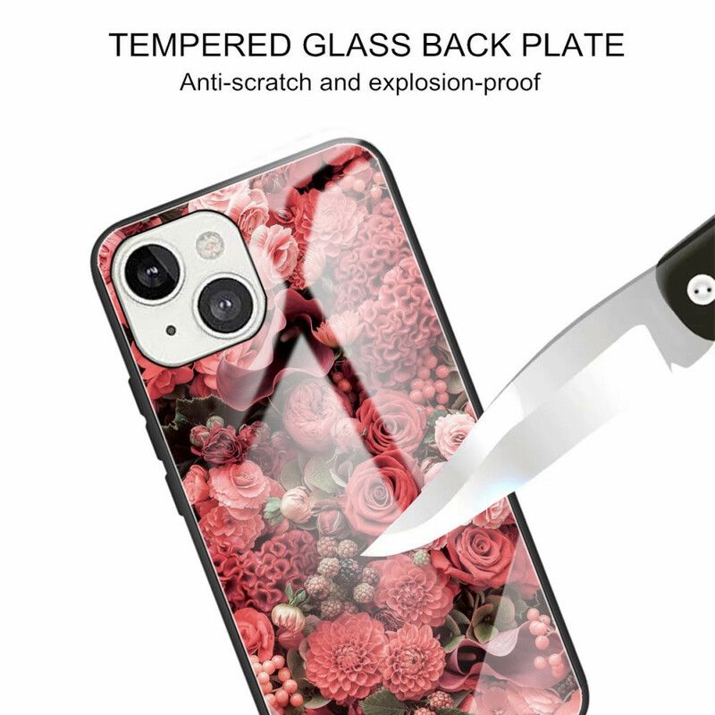 Deksel Til iPhone 13 Rosa Blomster I Herdet Glass