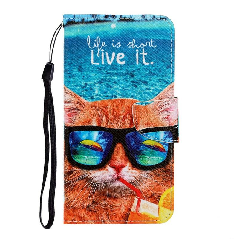 Folio Deksel Til iPhone 13 Med Kjede Cat Live It Strappy