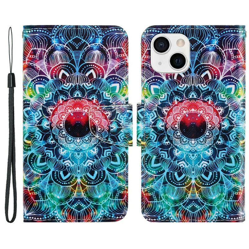 Folio Deksel Til iPhone 13 Med Kjede Flashy Strappy Mandala