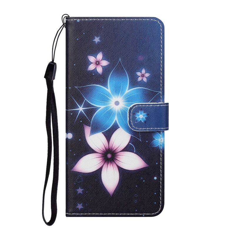 Folio Deksel Til iPhone 13 Med Kjede Lunar Strap Blomster