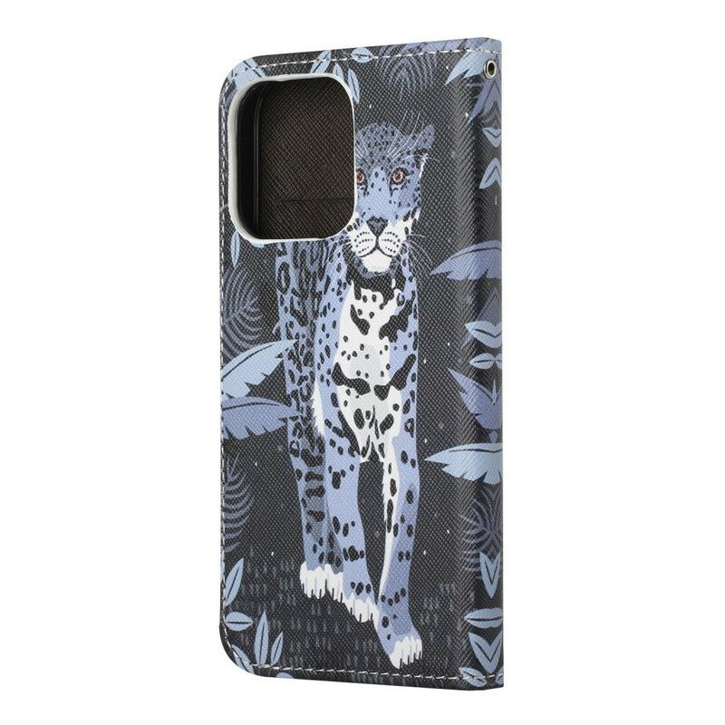 Folio Deksel Til iPhone 13 Med Kjede Thong Leopard