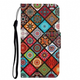 Folio Deksel Til iPhone 13 Patchwork Mandalaer Med Snor