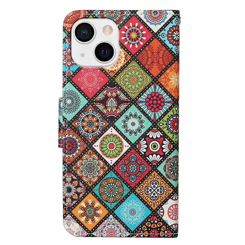 Folio Deksel Til iPhone 13 Patchwork Mandalaer Med Snor