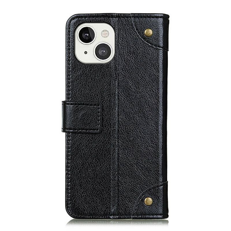 Folio Deksel Til iPhone 13 Vintage Nagler Nappa Skinnstil