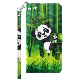 Folio Deksel Til iPhone 15 Plus Med Kjede 3d Bamboo Panda Med Stropp