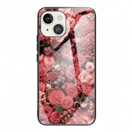 Deksel Til iPhone 13 Pro Max Rosa Blomster I Herdet Glass