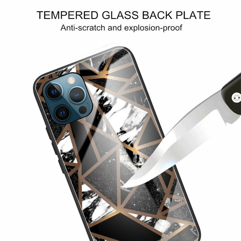 Mobildeksel Til iPhone 13 Pro Max Geometri Marmor Herdet Glass