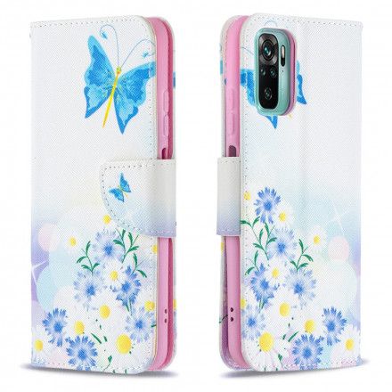 Folio Deksel Til Xiaomi Redmi Note 10 / 10S Malede Sommerfugler Og Blomster