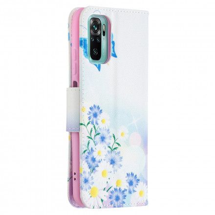 Folio Deksel Til Xiaomi Redmi Note 10 / 10S Malede Sommerfugler Og Blomster