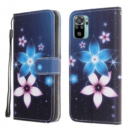 Folio Deksel Til Xiaomi Redmi Note 10 / 10S Med Kjede Lunar Strap Blomster