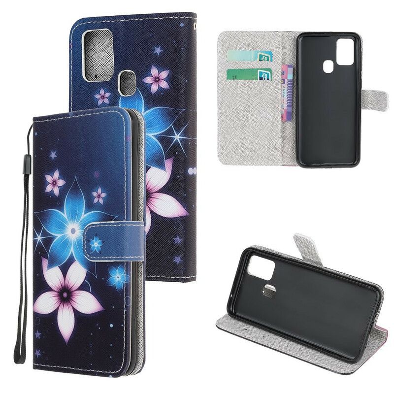 Lærdeksel Til Samsung Galaxy M31 Med Kjede Lunar Strap Blomster