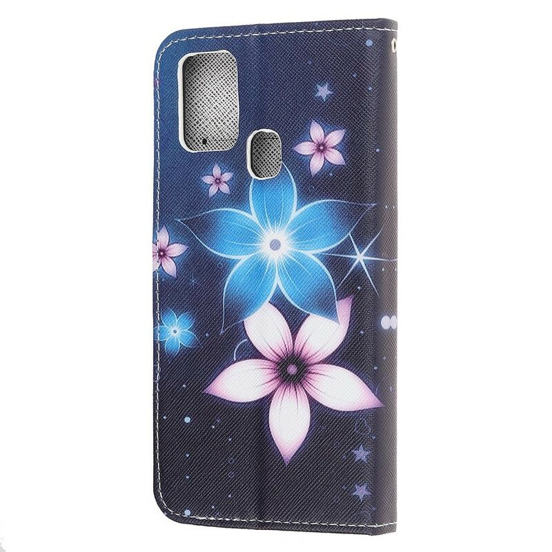 Lærdeksel Til Samsung Galaxy M31 Med Kjede Lunar Strap Blomster