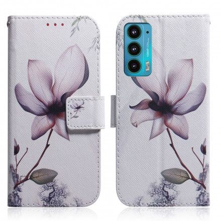 Folio Deksel Til Motorola Edge 20 Gammel Roseblomst