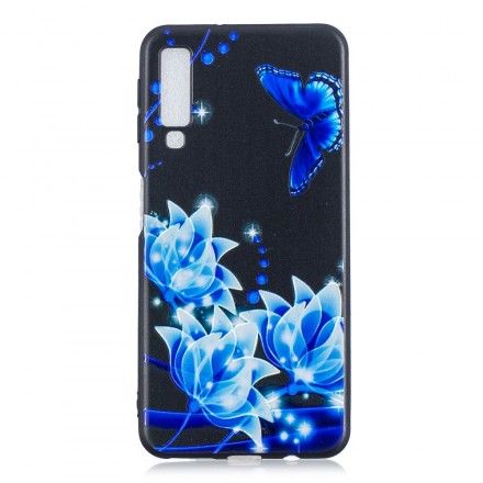 Deksel Til Samsung Galaxy A7 Sommerfugl Og Blå Blomster