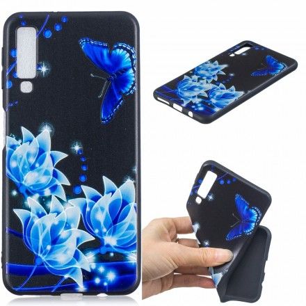 Deksel Til Samsung Galaxy A7 Sommerfugl Og Blå Blomster