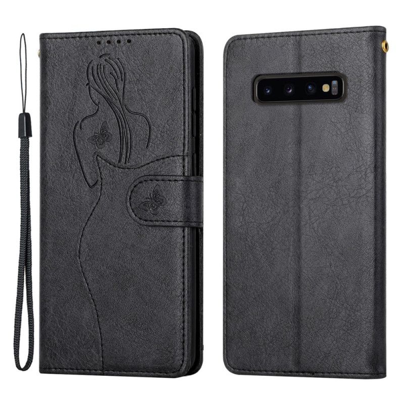 Folio Deksel Til Samsung Galaxy S10 Faux Leather Silhouette