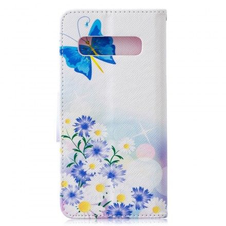 Folio Deksel Til Samsung Galaxy S10 Malede Sommerfugler Og Blomster