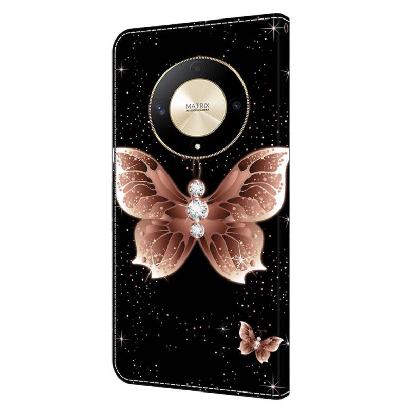 Lærdeksel Folio Deksel Honor X9b / Magic 6 Lite Mobildeksel Pink Diamond Butterfly