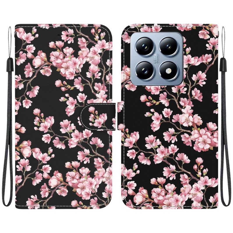 Lærdeksel Folio Deksel Xiaomi 14t Plommeblomster