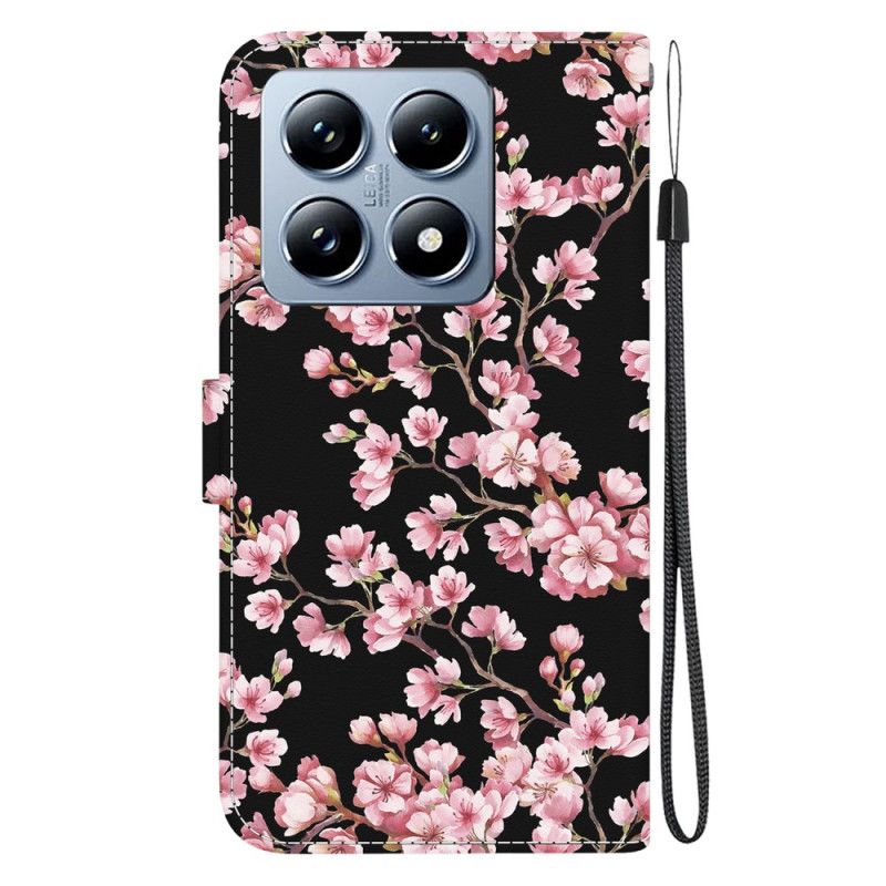 Lærdeksel Folio Deksel Xiaomi 14t Plommeblomster