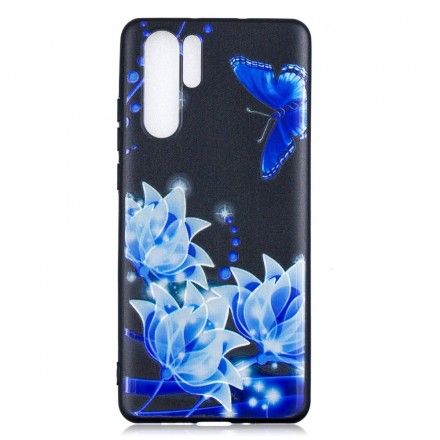 Deksel Til Huawei P30 Pro Sommerfugl Og Blå Blomster