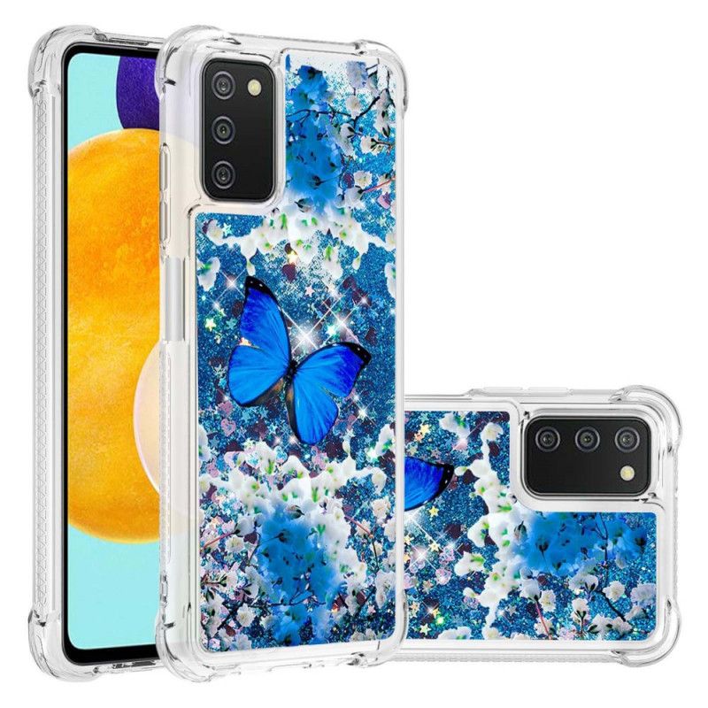 Deksel Til Samsung Galaxy A03s Blå Glittersommerfugler