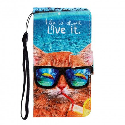 Folio Deksel Til Samsung Galaxy A22 4G Med Kjede Cat Live It Strappy