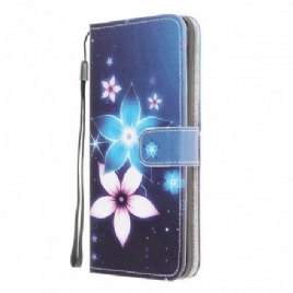 Folio Deksel Til Samsung Galaxy A22 4G Med Kjede Lunar Strap Blomster