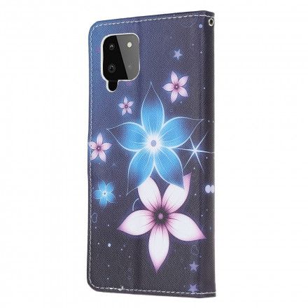 Folio Deksel Til Samsung Galaxy A22 4G Med Kjede Lunar Strap Blomster