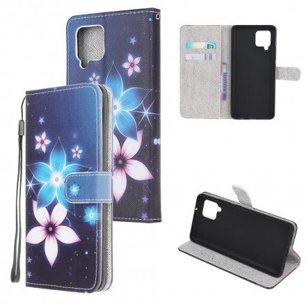 Folio Deksel Til Samsung Galaxy A22 4G Med Kjede Lunar Strap Blomster