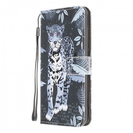 Folio Deksel Til Samsung Galaxy A22 4G Med Kjede Thong Leopard