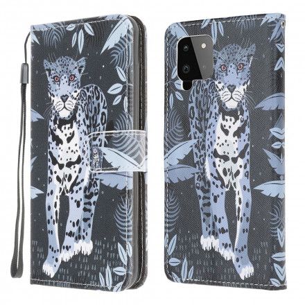 Folio Deksel Til Samsung Galaxy A22 4G Med Kjede Thong Leopard