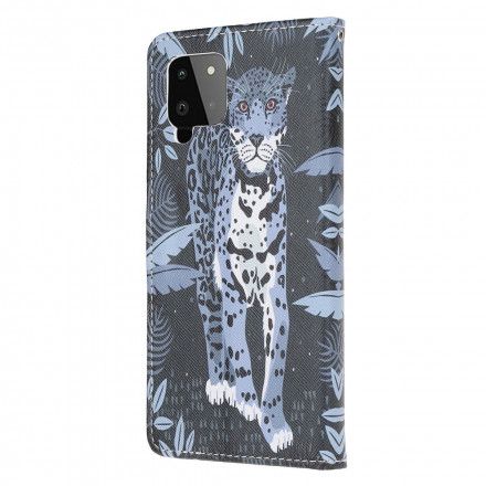 Folio Deksel Til Samsung Galaxy A22 4G Med Kjede Thong Leopard