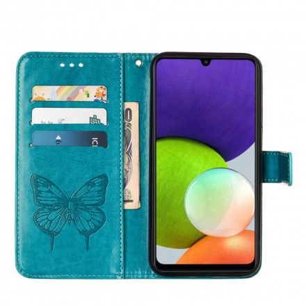 Folio Deksel Til Samsung Galaxy A22 4G Sommerfugldesign Med Snor