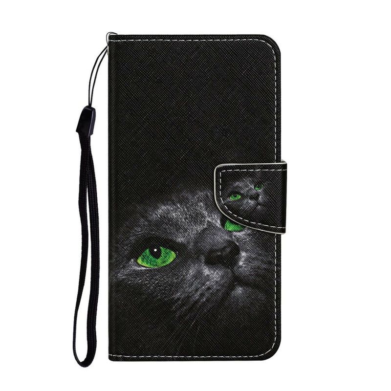 Folio Deksel Til Samsung Galaxy A31 Green Eyed Cat With Lanyard