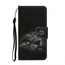 Folio Deksel Til Samsung Galaxy A31 Green Eyed Cat With Lanyard