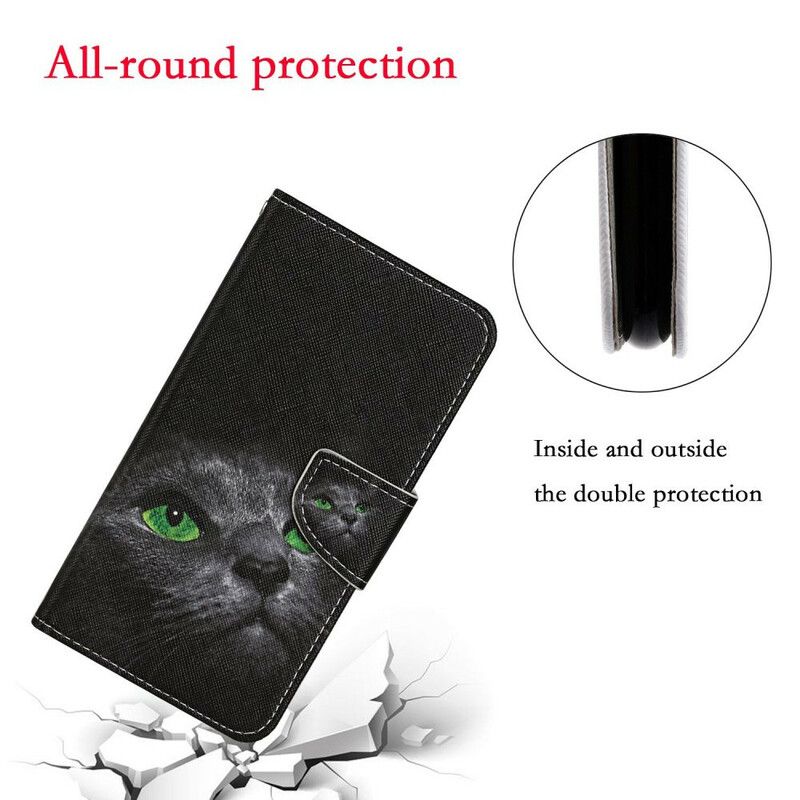 Folio Deksel Til Samsung Galaxy A31 Green Eyed Cat With Lanyard