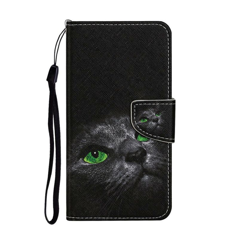 Folio Deksel Til Huawei P Smart 2021 Green Eyed Cat With Lanyard