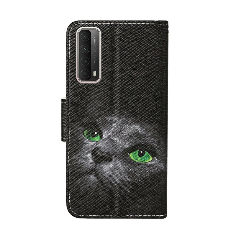 Folio Deksel Til Huawei P Smart 2021 Green Eyed Cat With Lanyard