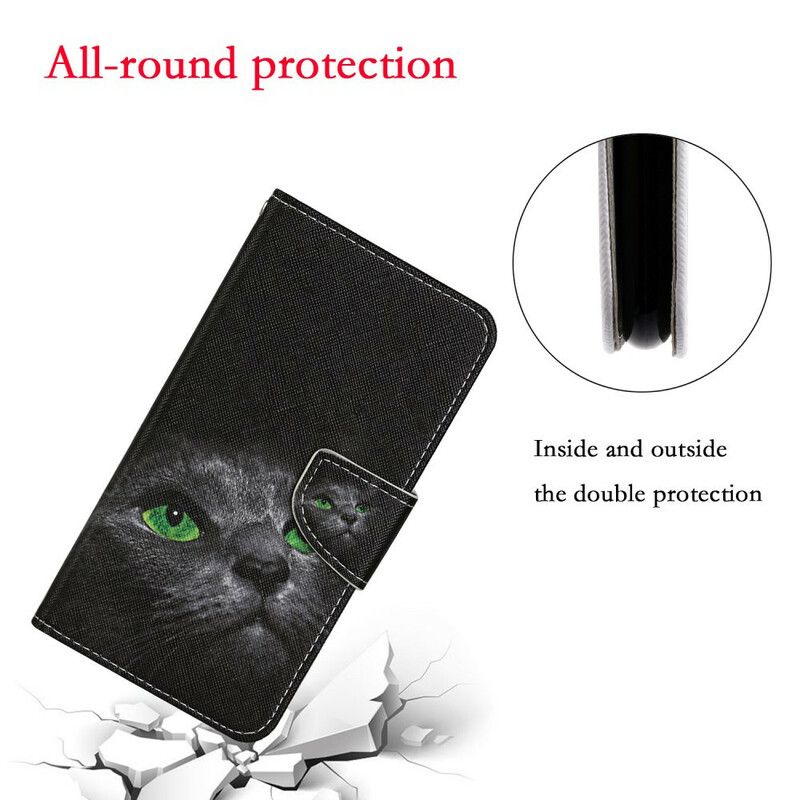 Folio Deksel Til Huawei P Smart 2021 Green Eyed Cat With Lanyard