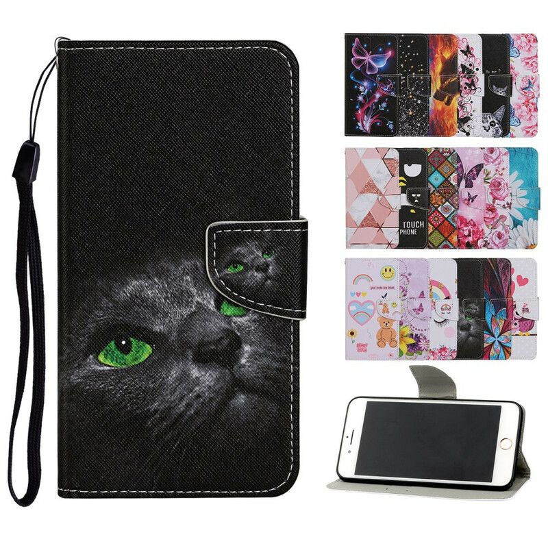 Folio Deksel Til Huawei P Smart 2021 Green Eyed Cat With Lanyard