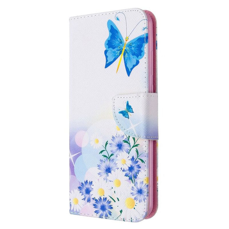 Folio Deksel Til Huawei Y6p Malede Sommerfugler Og Blomster