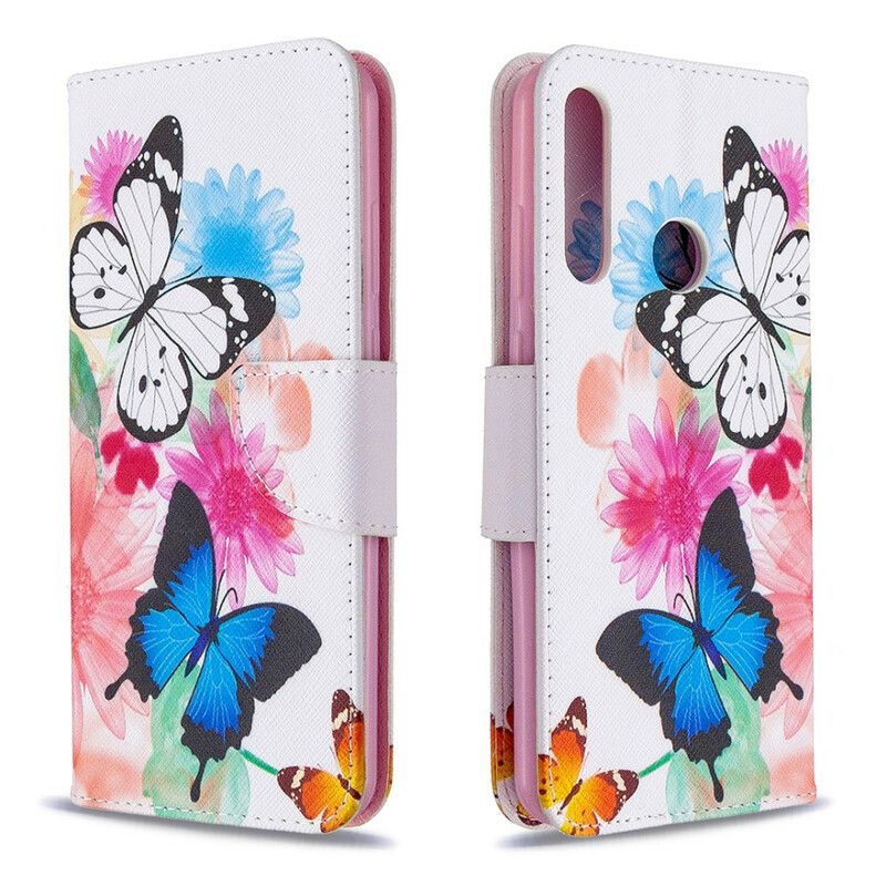 Folio Deksel Til Huawei Y6p Malede Sommerfugler Og Blomster