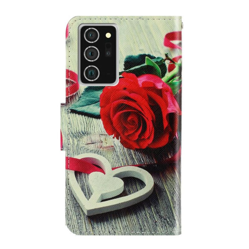 Folio Deksel Til Samsung Galaxy Note 20 Med Kjede Romantisk Strappy Rose