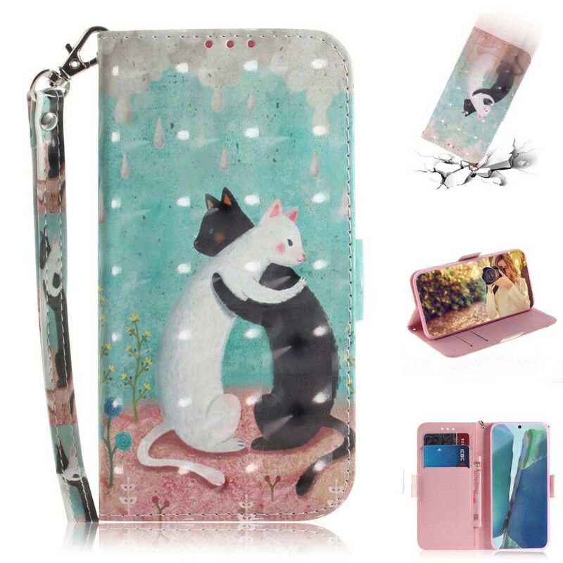 Folio Deksel Til Samsung Galaxy Note 20 Med Kjede Thong Cat Friends