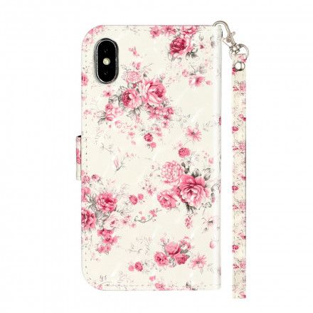 Folio Deksel Til iPhone X / XS Med Kjede Blomster Lysflekker Med Stropp