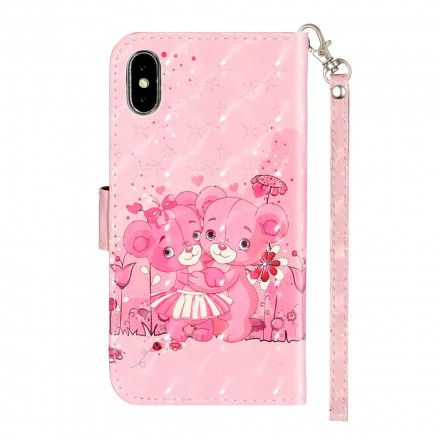 Folio Deksel Til iPhone X / XS Med Kjede Light Spots Strap Bears