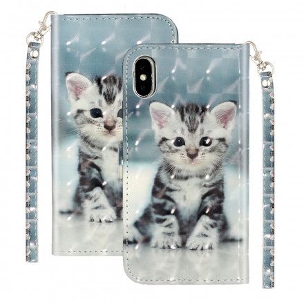 Folio Deksel Til iPhone X / XS Med Kjede Light Spots Strap Kattunge